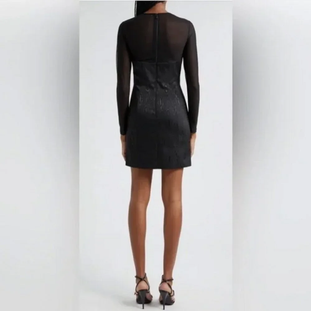 Alice + Olivia Black Takako Mesh Long Sleeve Minidress - Picture 3 of 4